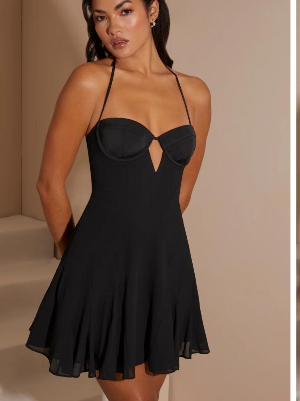 Oh Polly Black Halter Mini Dress with Keyhole Detail